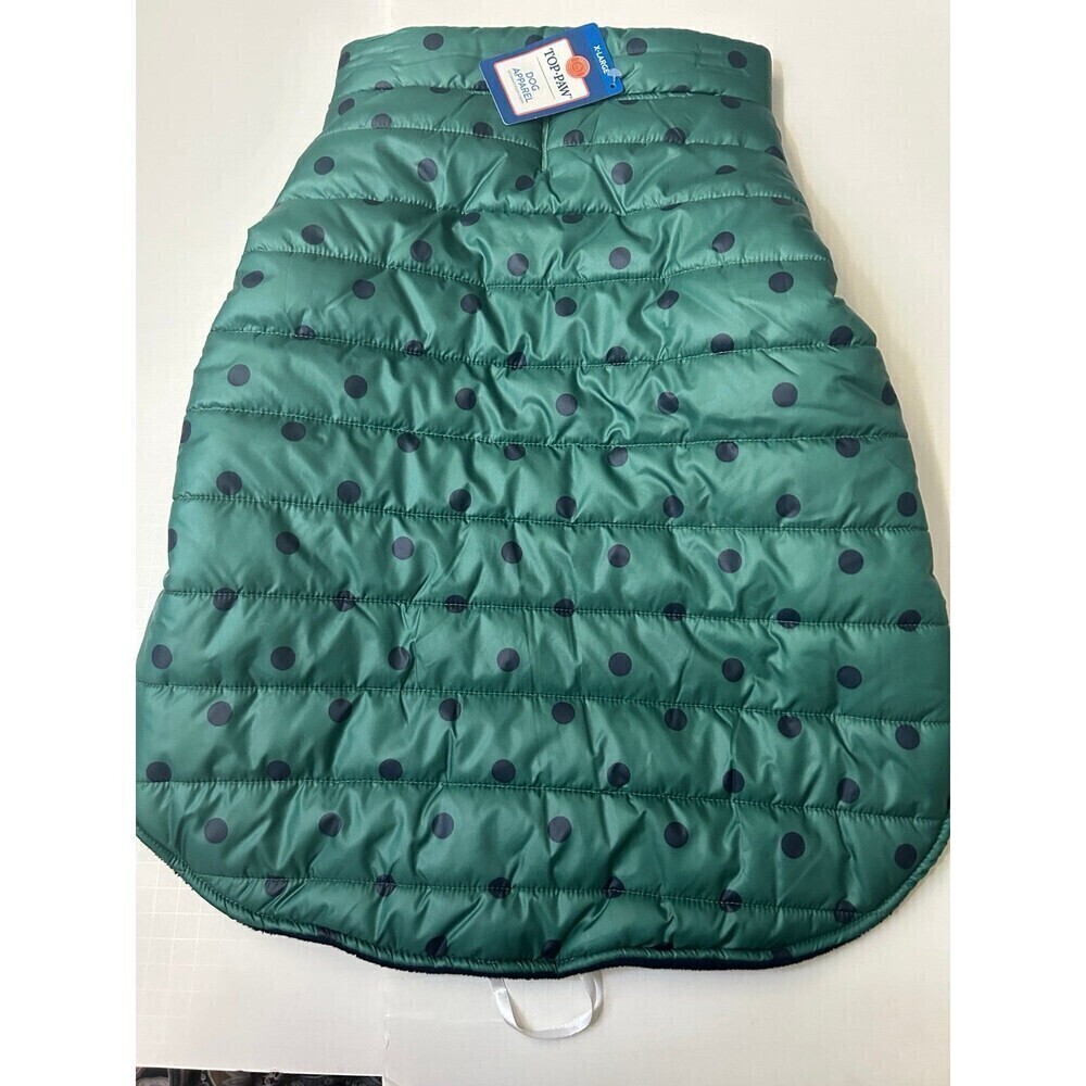 Top Paw Dog Puffer Vest/Jacket Green & Blue With  Polka Dots size XL